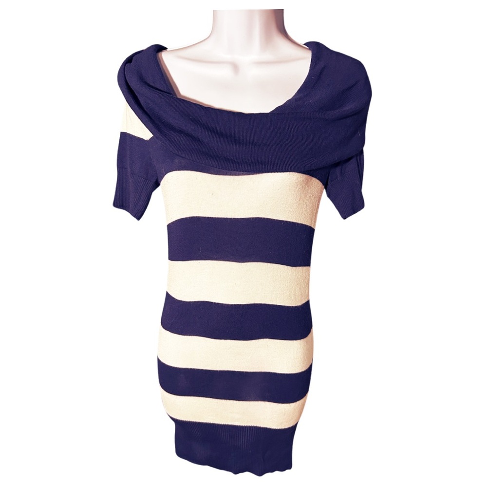Vintage Wet Seal Navy Striped Dress - Off-Shoulder
